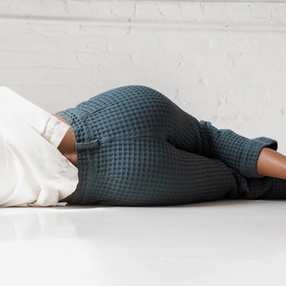 Soluna Collective Blue Wide Leg Spruce Green Waffle Pants Size 10 - Picture 6 of 16